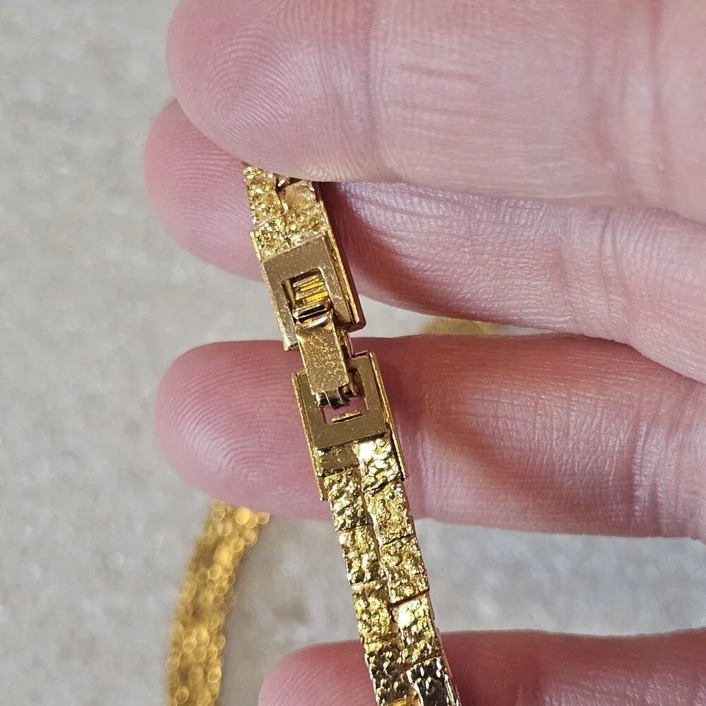 VTG Gold Plated Flat Chain Necklace Nugget‎ Textured Heart Reversible Signed 20